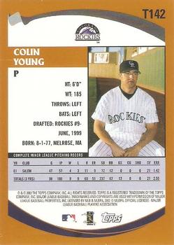 2002 Topps Traded & Rookies #T142 Colin Young Back
