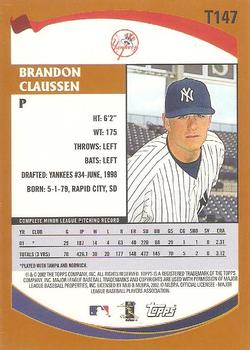 2002 Topps Traded & Rookies #T147 Brandon Claussen Back