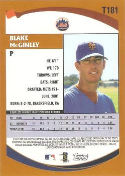 2002 Topps Traded & Rookies #T181 Blake McGinley Back