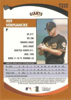 2002 Topps Traded & Rookies #T222 Jeff Verplancke Back