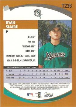 2002 Topps Traded & Rookies #T236 Ryan Snare Back