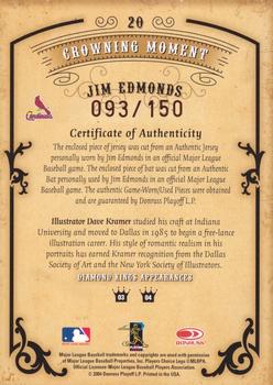 2004 Donruss Diamond Kings - DK Materials Bronze #20 Jim Edmonds Back