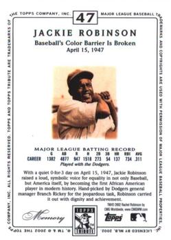 2002 Topps Tribute #47 Jackie Robinson Back