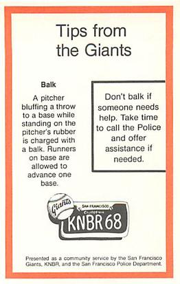 1980 San Francisco Giants Police #NNO Mike Sadek Back