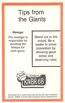 1980 San Francisco Giants Police #NNO Jim Lefebvre Back