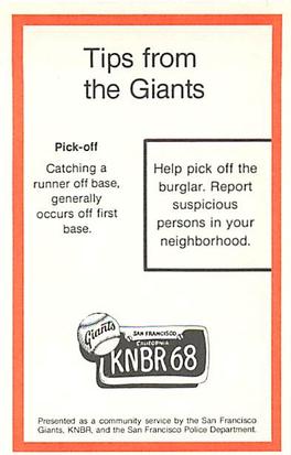 1980 San Francisco Giants Police #NNO John Montefusco Back