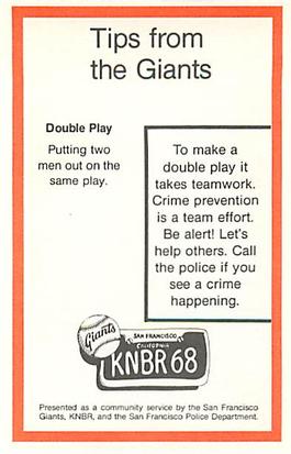 1980 San Francisco Giants Police #NNO Bob Knepper Back