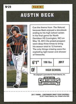 2017 Panini Contenders Draft Picks #29 Austin Beck Back