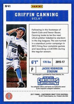 2017 Panini Contenders Draft Picks #41 Griffin Canning Back
