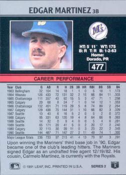 1991 Leaf #477 Edgar Martinez Back