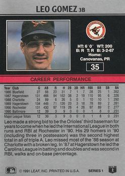 1991 Leaf #35 Leo Gomez Back