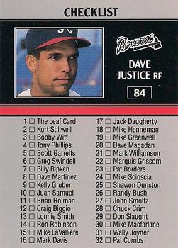 1991 Leaf #84 Dave Justice Front