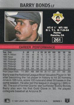 1991 Leaf #261 Barry Bonds Back