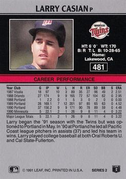 1991 Leaf #481 Larry Casian Back