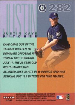 2002 Ultra #282 Justin Kaye Back