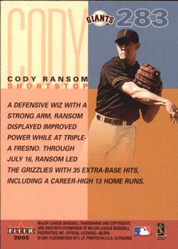 2002 Ultra #283 Cody Ransom Back