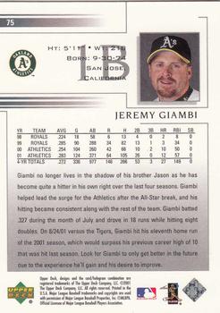 2002 Upper Deck #75 Jeremy Giambi Back