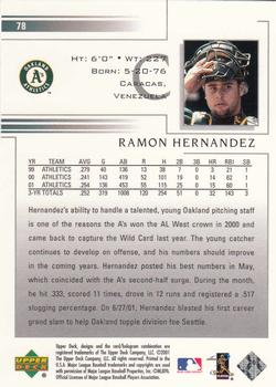 2002 Upper Deck #78 Ramon Hernandez Back