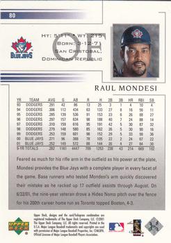 2002 Upper Deck #80 Raul Mondesi Back
