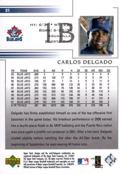 2002 Upper Deck #81 Carlos Delgado Back