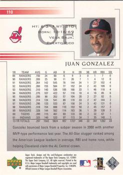 2002 Upper Deck #110 Juan Gonzalez Back