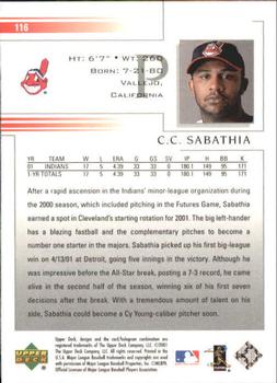 2002 Upper Deck #116 CC Sabathia Back