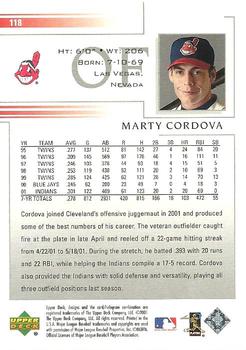 2002 Upper Deck #118 Marty Cordova Back