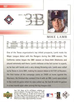 2002 Upper Deck #157 Mike Lamb Back