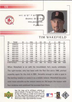 2002 Upper Deck #173 Tim Wakefield Back
