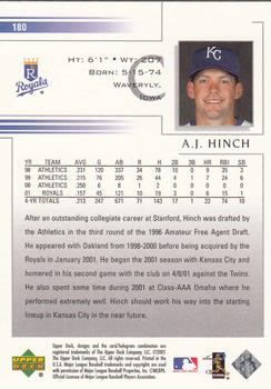 2002 Upper Deck #180 A.J. Hinch Back