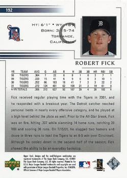 2002 Upper Deck #192 Robert Fick Back
