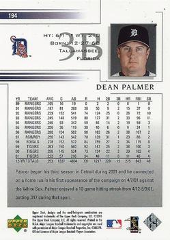 2002 Upper Deck #194 Dean Palmer Back
