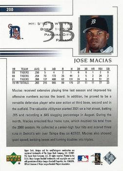 2002 Upper Deck #200 Jose Macias Back