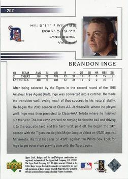2002 Upper Deck #202 Brandon Inge Back
