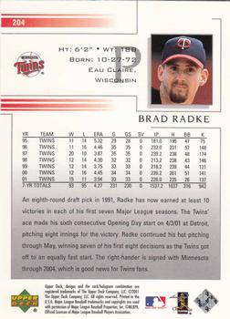 2002 Upper Deck #204 Brad Radke Back
