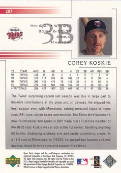 2002 Upper Deck #207 Corey Koskie Back