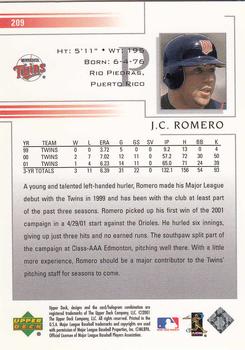 2002 Upper Deck #209 J.C. Romero Back