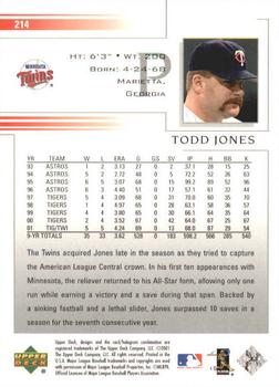 2002 Upper Deck #214 Todd Jones Back
