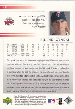 2002 Upper Deck #217 A.J. Pierzynski Back