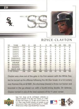 2002 Upper Deck #231 Royce Clayton Back