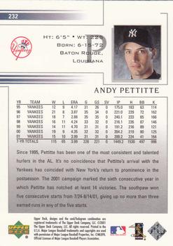 2002 Upper Deck #232 Andy Pettitte Back