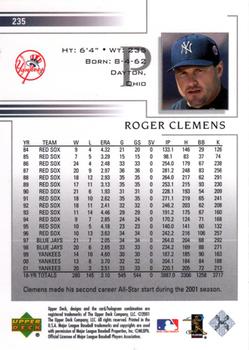 2002 Upper Deck #235 Roger Clemens Back