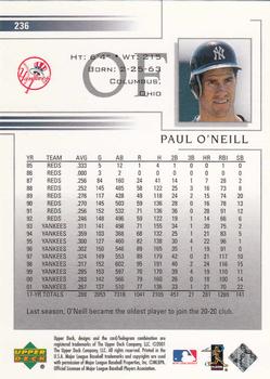 2002 Upper Deck #236 Paul O'Neill Back