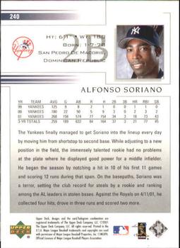 2002 Upper Deck #240 Alfonso Soriano Back
