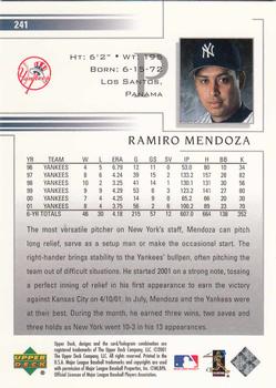 2002 Upper Deck #241 Ramiro Mendoza Back