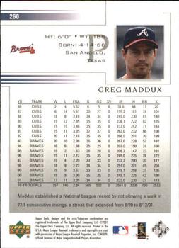 2002 Upper Deck #260 Greg Maddux Back