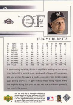 2002 Upper Deck #273 Jeromy Burnitz Back