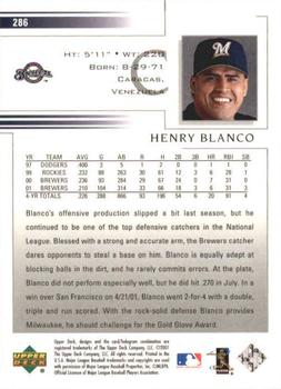 2002 Upper Deck #286 Henry Blanco Back