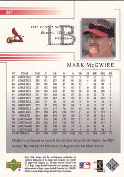 2002 Upper Deck #287 Mark McGwire Back