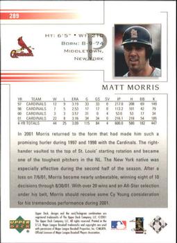 2002 Upper Deck #289 Matt Morris Back